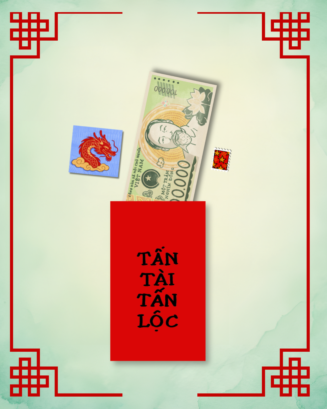 Li Xi envelope with fake currency and stickers