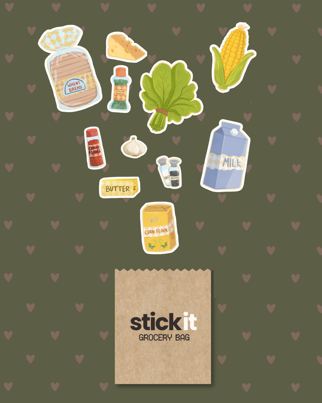 Grocery bag with ingredient stickers