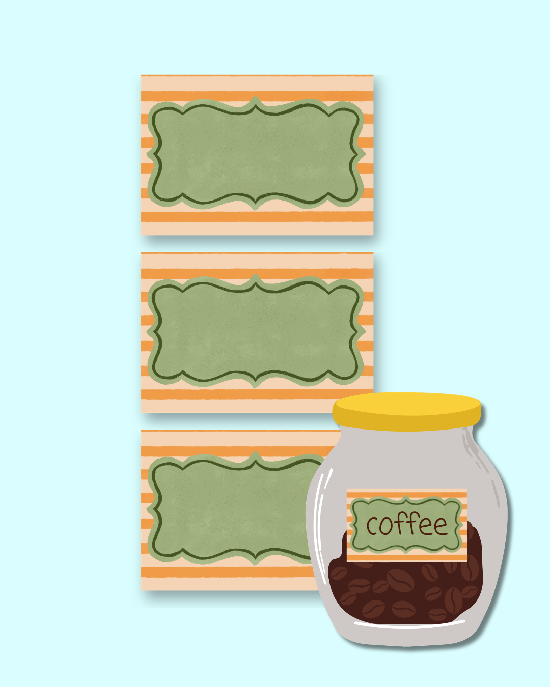 Three empty labels for jars